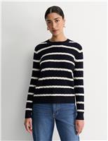 Pure Merino Wool Cable Knit Striped Jumper