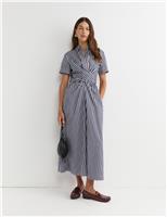 Pure Cotton Striped Twist Maxi Shirt Dress