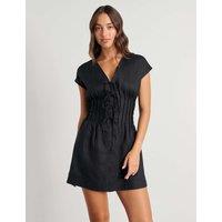 Pure Linen V-Neck Pintuck Mini Dress