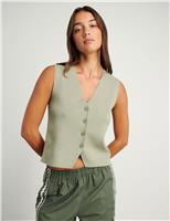 V-Neck Button Through Relaxed Knitted Vest