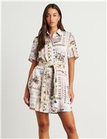 Linen Rich Printed Mini Shirt Dress