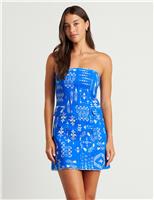 Pure Linen Printed Bandeau Mini Shift Dress