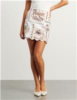 Linen Rich Printed Mini Skirt