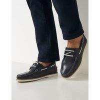 Crew Clothing Leather Pull On Lace Up Deck Shoes Navy