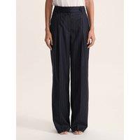 SABA Wool Blend Pinstripe Wide Leg Trousers Navy Mix