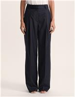 SABA Wool Blend Pinstripe Wide Leg Trousers Navy Mix