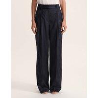 SABA Wool Blend Pinstripe Wide Leg Trousers Navy Mix