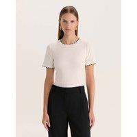 Cotton Blend Ribbed Scallop Trim T-Shirt