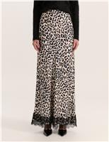 Animal Print Lace Detail Maxi Slip Skirt