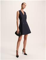 Wool Blend Pinstripe Mini Tailored Dress