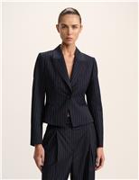 Wool Blend Tailored Pinstripe Cropped Blazer