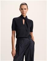 Metallic Tie Neck Knitted Top