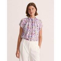 Pure Silk Floral Funnel Neck Angel Sleeve Top