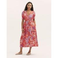 Finery London Floral V-Neck Tie Waist Midi Wrap Dress Red Mix