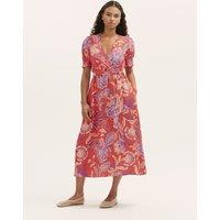 Finery London Floral V-Neck Tie Waist Midi Wrap Dress Red Mix