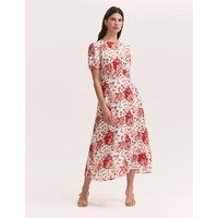 Finery London Floral Puff Sleeve Midi Tea Dress Pink Mix