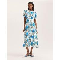 Finery London Floral Puff Sleeve Midi Tea Dress Blue Mix