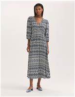 Printed V-Neck Midaxi Waisted Dress