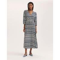 Finery London Printed V-Neck Midaxi Waisted Dress Blue Mix