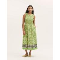 Finery London Printed Round Neck Midi Shirred Dress Green Mix