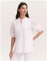 Pure Cotton Frill Neck Pleat Detail Blouse