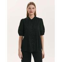 Finery London Pure Cotton Frill Neck Pleat Detail Blouse Black