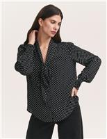 Finery London Polka Dot Tie Neck Blouse Black Mix