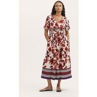 Finery London Floral Shirred Detail Midi Smock Dress Natural Mix