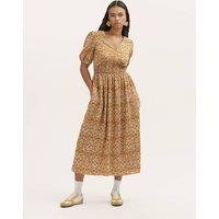 Finery London Printed V-Neck Midi Smock Dress Brown Mix