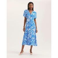 Finery London Floral V-Neck Button Through Midi Tea Dress Blue Mix