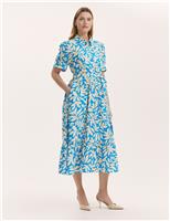 Leaf Print Midi Shirt Dress