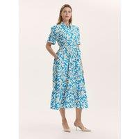 Finery London Leaf Print Midi Shirt Dress Blue Mix