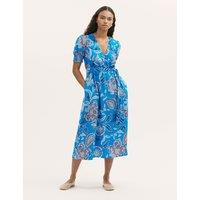 Finery London Floral V-Neck Tie Waist Midi Wrap Dress Blue Mix