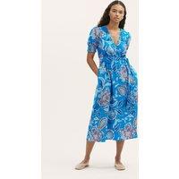 Finery London Floral V-Neck Tie Waist Midi Wrap Dress Blue Mix
