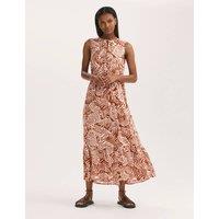 Finery London Printed Tie Front Midi Tiered Dress Brown Mix