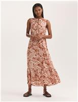 Printed Tie Front Midi Tiered Dress