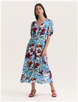 Finery London Floral V-Neck Button Through Midi Tea Dress Blue Mix