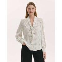 Finery London Polka Dot Tie Neck Blouse Ivory Mix