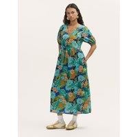 Finery London Floral V-Neck Midi Smock Dress Green Mix