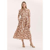 Finery London Leaf Print Midi Shirt Dress Brown Mix