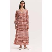 Finery London Printed V-Neck Midaxi Waisted Dress Brown Mix