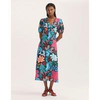 Finery London Floral V-Neck Midi Tea Dress Blue Mix