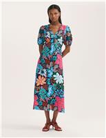 Finery London Floral V-Neck Midi Tea Dress Blue Mix