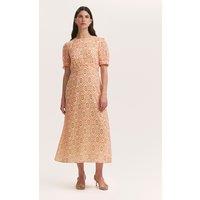 Finery London Mela Coral Ikat Chiffon Midi Tea Dress Pink Mix