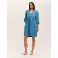 Finery London Pure Cotton Denim Midi Smock Dress Light Blue