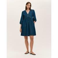 Finery London Pure Cotton Denim Midi Smock Dress Blue