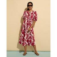 Pure Cotton Floral Tie Detail Midi Dress