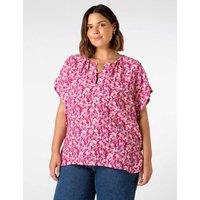Floral Round Neck Button Detail Blouse