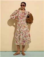 Pure Cotton Floral Midi Tiered Dress