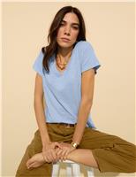 BAUKJEN Pure Cotton V-Neck T-Shirt Blue